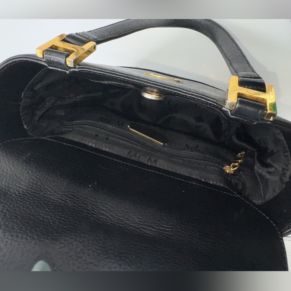 MCM Vintage Black Leather Flap Studded Bucket Bag - Picture 9 of 12